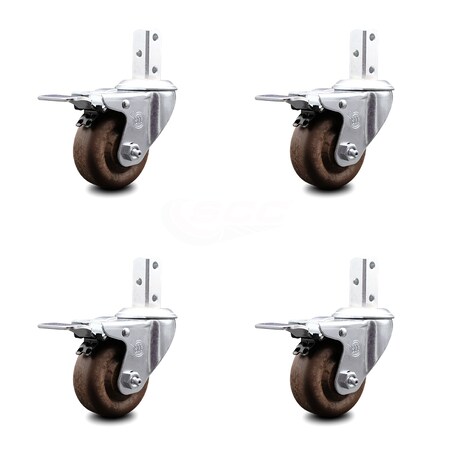 Service Caster 3.5 Inch High Temp Glass Filled Nylon 7/8 Inch Stem Caster Set Total Lock Brake SCC-SQTTL20S3514-GFNSHT-78-4